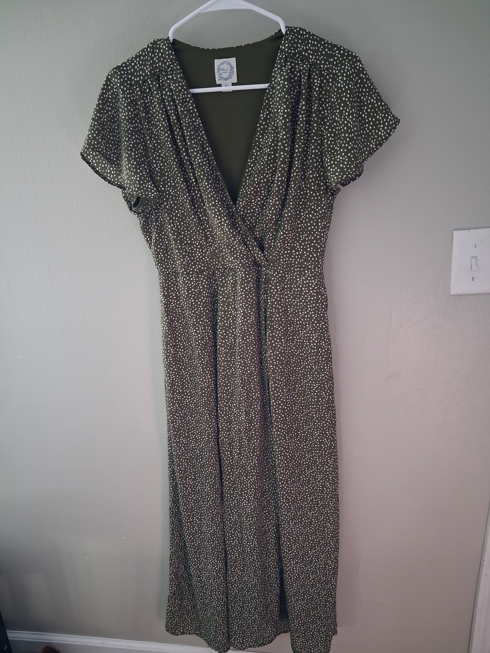 Blue Rain Olive Green Maxi Dress with White Dot Print